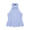 Ropa de Mujer al por Mayor Transfronteriza Estilo Europeo y Americano 2026 Verano Nueva Camiseta Versátil de Rayas sin Mangas con Cuello de Corbata Top