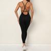 Pantalones de Yoga Deportivos para Correr Fitness para Mujer, Nuevo Diseño Europeo y Americano, Cuello en V, Línea de Vergüenza Invisible, Ajustados, Espalda Descubierta, Mallas de Una Pieza
