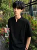 Camiseta para hombre estilo old money, cuello en V, manga corta, con un ambiente fresco y elegante, hecha de Tencel Lyocell, adecuada para el verano, transpirable, fresca y de alta gama