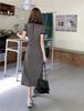 Nuevo Vestido de Punto Elegante con Cuello Polo de Manga Corta para Mujer, Delgado, Sexy, Falda Larga Negra, Verano 2025