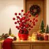 Decoração de Ano Novo para casa, ornamento de planta pequena em vaso com frutas vermelhas, bonsai artificial de frutas da sorte de Natal, vaso de flores decorativo para sala de estar do Festival da Primavera