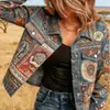 Nueva chaqueta vaquera corta de algodón puro otoño e invierno impresión digital 3D personalidad moderna top ajustado mujer