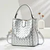 Bolso de Mujer con Patrón Tejido, Bolso de Mano Cubo Más Vendido Transfronterizo, Moderno y Sencillo, Gran Capacidad, Bolso de Hombro Cruzado al por Mayor