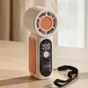 Mini ventilador turbo de mano con pantalla digital y luz LED, recargable por USB, batería de larga duración, ventilador portátil para exteriores con correa para llevar