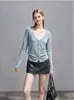 Cárdigan de punto para mujer, manga larga, prenda exterior, ajustado, cuello en V, estilo nuevo, imitación de dos piezas 2613