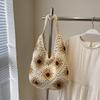Bolsa tote de crochê à mão de corda de algodão, de ombro único, acabada em lã, vazada, de grande capacidade, moda, estilo ocidental