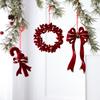 Nova decoração de Natal Cross Border vinho tinto Flocking Bow Elk Pendant Decoração de árvore de Natal Enfeite Pendant