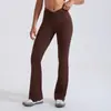 Pantalones de yoga acampanados de cintura alta transfronterizos europeos y americanos con textura cepillada, tacto nude y nudo en la cintura para dar forma