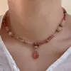 Nuevo Collar Colgante de Gota de Agua con Perlas Rosas Estilo Chino Otoño e Invierno Moda Retro Exquisito Versátil Cadena de Clavícula de Alta Gama para Mujeres