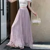 Estilo francés suave falda midi plisada irregular para mujer verano nuevo estilo adelgazante versátil línea A larga blanca
