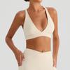 Sutiã Esportivo Europeu e Americano Decote V Profundo Cor Nude para Corrida Costas Cruzadas Fashion à Prova de Impacto Push-Up Roupa Íntima para Yoga para Mulheres