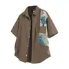 Camisa de manga curta com lapela e retalhos irregulares, com senso de design, para homens e mulheres, solta, casual, moderna, verão 2026, nova camisa