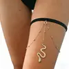 Cadena Larga para Pierna Elástica de Serpiente de Doble Capa Estilo Europeo y Americano para Mujeres, Joyería Corporal de Cadena Multicapa Moda Bohemia