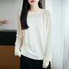 Top de punto de ganchillo resistente de lana finamente hilada para mujer, otoño e invierno, hombros descubiertos, holgado, calado, elegante, top base de suéter