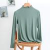 Nova blusa de manga longa com gola alta e detalhes de orelha de madeira para outono e primavera, feminina, plus size, top fino feminino