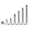 410 tornillos para madera con cabeza avellanada y punta de broca, tornillos autoperforantes y autoperforantes de acero inoxidable, sujetadores para construcción y decoración, especificaciones completas