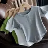 Camiseta de Verano de Manga Corta para Niña, Elegante Tendencia Infantil Marca Versión Coreana, Top de Canalé de Seda Helada Color Sólido Manga Media