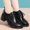 Sapatilhas de Amarrar para Mulheres 2022 Outono Novo Couro Macio Salto Grosso Sapatos Femininos de Meia-Idade Estilo Britânico Sapatos de Couro Pequenos Pretos Sapatos de Trabalho