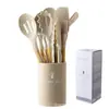 Ferramentas de Cozinha Domésticas de Silicone com Cabo de Madeira para Uso Pontual Transfronteiriço Conjunto de 12 Peças Espátula Antiaderente para Cozinhar Colher de Sopa Conjunto de Utensílios de Cozinha