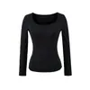3540-Estilo Puro Deseo Moda Chica Atractiva Cuello Cuadrado Manga Larga Camiseta para Mujer 2025 Nueva Sexy Top Básico Forrado de Polar