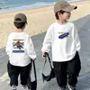 Algodão Puro Camada Interna Fresca Camada Base Camisa Infantil Versátil Gola Redonda Top Estilo Primavera e Outono Meninos Manga Longa Roupas Infantis Médias e Grandes Camiseta