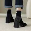 Botines retro de punta cuadrada con tacón grueso para mujer, con un diseño de bloques de color francés, cremallera trasera, estilo simple y tacón alto, adecuados para ir al trabajo.
