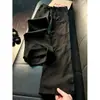 Jeans Retro Americano com Abertura Lateral tipo Brânquia de Tubarão Masculino Outono Cor Marrom Merade Calças de Lenhador Roupas de Trabalho Calças de Perna Reta