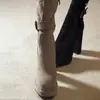 Botas Impermeables para Mujer Petite Chuyuji con Plataforma, Tacón Ultra Alto Delgado y Estiramiento, con Elegante Hebilla de Cinturón y Tacón Grueso, Botas de Media Pantorrilla