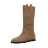 Botas largas de terciopelo adelgazantes para mujer, nueva colección otoño/invierno 2026, botines versátiles de punta redonda, botas vaqueras retro de media pantorrilla, estilo de mujer moderno