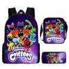 Las criaturas sonrientes de animales de terror con sonrisa transfronteriza de la escuela primaria reducirán la carga del conjunto de tres piezas de bolso de hombro de dibujos animados