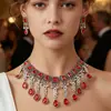 Ventas Directas de Fábrica Transfronterizo Nuevo Conjunto de Joyería de Collar y Pendientes con Borlas Estilo Indio Multicapa con Incrustaciones de Cristal de Estilo Exótico