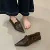 Zapatos de Moda para Mujer Estilo Francés Otoño e Invierno Retro Tejidos Forrados de Polar Corte Profundo Puntiagudos de Tacón Bajo Adelgazantes Cálidos de Algodón con Piel
