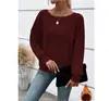 Camiseta de mujer de manga larga con cuello redondo y costuras de color sólido informal y cómoda para otoño e invierno de Amazon transfronterizo de Europa y Estados Unidos