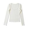 BT327-22 Inverno Novo Básico Casual Fio Fino Gola Quadrada Ombro Manga Longa Camiseta Top Básico para Mulheres