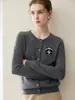 Cárdigan de punto jacquard de panda con cuello redondo 100% cachemira pura para mujer, suéter abrigo casual holgado