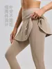 Pantalones de Yoga Juyitang de Dos Piezas Falsas Nuevos para Mujer, Color Combinado Casual Nude, Cintura Alta Levanta Glúteos, Pantalones Deportivos de Fitness
