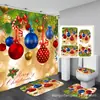 Cortina de chuveiro com estampa digital 3D, à prova d'água e resistente a mofo, conjunto de cortinas de banheiro com tema de Natal, tecido impermeável espessado para o banheiro