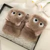 Guantes Cálidos de Otoño e Invierno para Mujer con Cubierta Peluda Plegable, Ositos Lindos Estilo Coreano, Modelos Estudiantiles Forrados de Polar y Engrosados