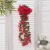 Planta Verde Simulada Violeta Colgante de Pared Decoración de Pared para el Hogar Colgante de Barandilla de Balcón Orquídea Colgante Cesta Colgante Boda Flor Falsa Ratán