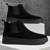 Botas Chelsea Martin Masculinas Tendência Nova Outono e Inverno 2025, Sapatos Slip-On de Cano Médio em Couro Genuíno