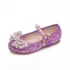 Zapatos de Princesa Morados con Pedrería para Niñas, para Eventos Formales y Salidas, Bailarinas Brillantes de Perlas con Tira Única y Moño