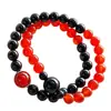 Pulsera vintage de alta calidad con múltiples vueltas de ágata roja natural y ágata negra con diseño de color contrastante