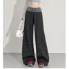 Pantalones de pierna ancha a rayas de maternidad 2026 otoño e invierno ropa exterior, estilo americano holgado, adelgazantes, alta elasticidad, con cordón, pantalones casuales de maternidad