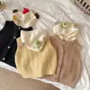 Chaleco de Punto con Capucha 3D de Manzana para Niños, Chaleco sin Mangas de Punto Coreano para Bebé Primavera y Otoño, Cárdigan Infantil con Orejas de Oso