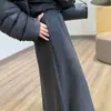 Falda de lana gris oscuro para mujer, falda midi de línea A de cintura alta, minimalista, para otoño e invierno, engrosada y cálida, con un dobladillo grande de falda tipo paraguas