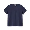 Verano 2025 Nuevo Estilo Americano Hombro Derecho Simple Color Puro Manga Corta Camiseta Casual para Mujer Versátil Top para Combinar