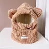 Adorable accesorio imprescindible para niña, sombrero de peluche de oso con protección total, gorro cálido de invierno para mujer, máscara y bufanda integradas, gorro con orejeras