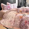 2026 Luxo Leve 100 Fios Algodão de Fibra Longa Borda Larga Canto Estampa Digital Conjunto de Quatro Peças Vintage Floral Francês Algodão Puro Conjunto de Quatro Peças
