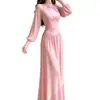 Vestido de color liso para mujer para primavera y otoño, con mangas tipo farol, fruncido, cuello semi-alto, etéreo y vaporoso, entallado en la cintura, vestido largo con caída para personas altas