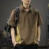 Camisa Polo a Rayas Patchwork Ligera Transpirable Secado Rápido con Cremallera Manga Corta para Hombre Nueva Primavera/Verano Cuello Campana Ropa de Trabajo Media Manga